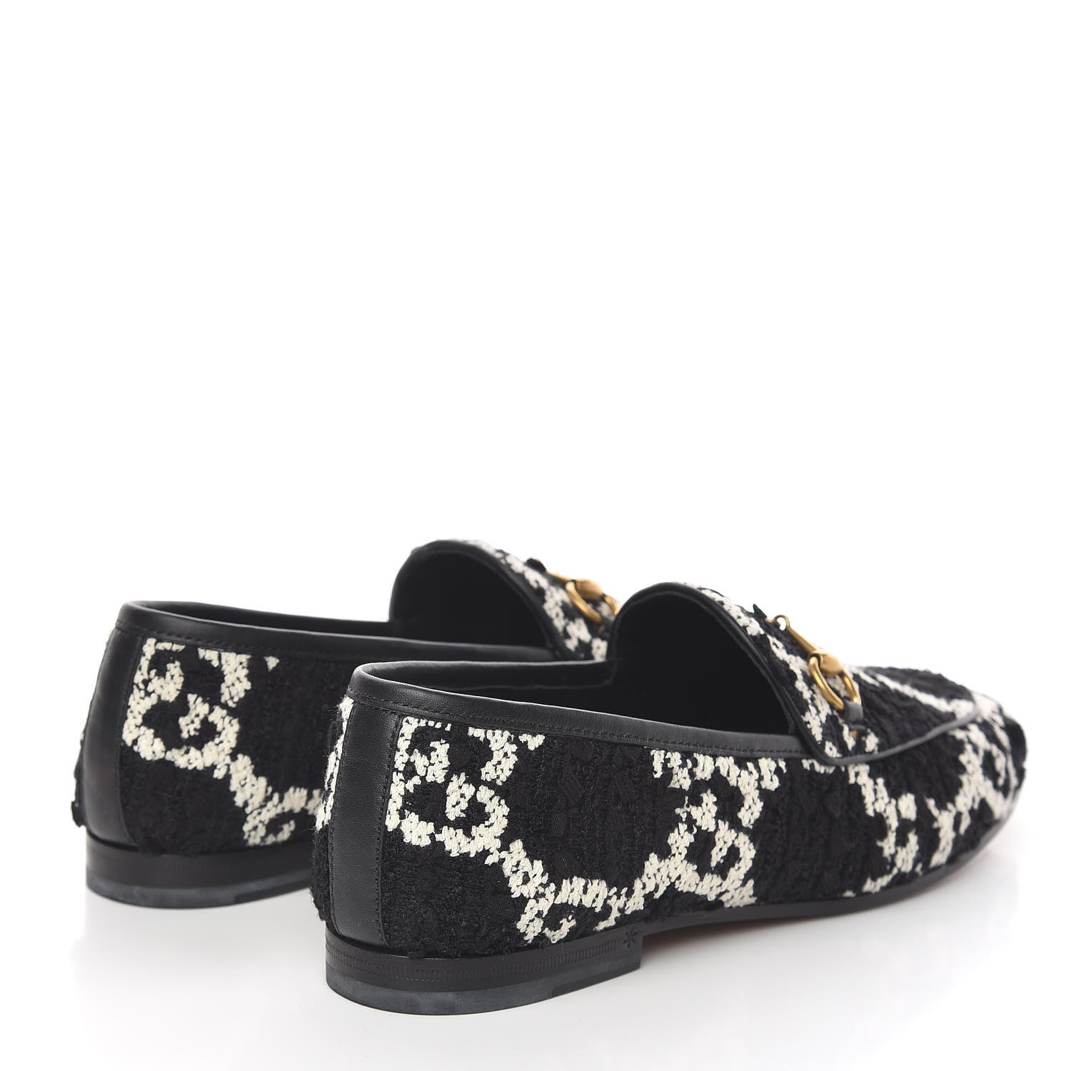 Gucci Tweed GG Monogram Horsebit Womens Jordaan Loafers 38 Black Natural 4 of 9