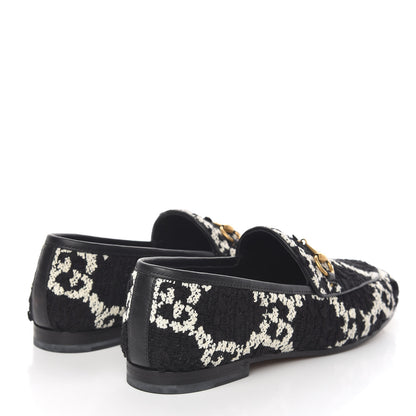 Gucci Tweed GG Monogram Horsebit Womens Jordaan Loafers 38 Black Natural 4 of 9