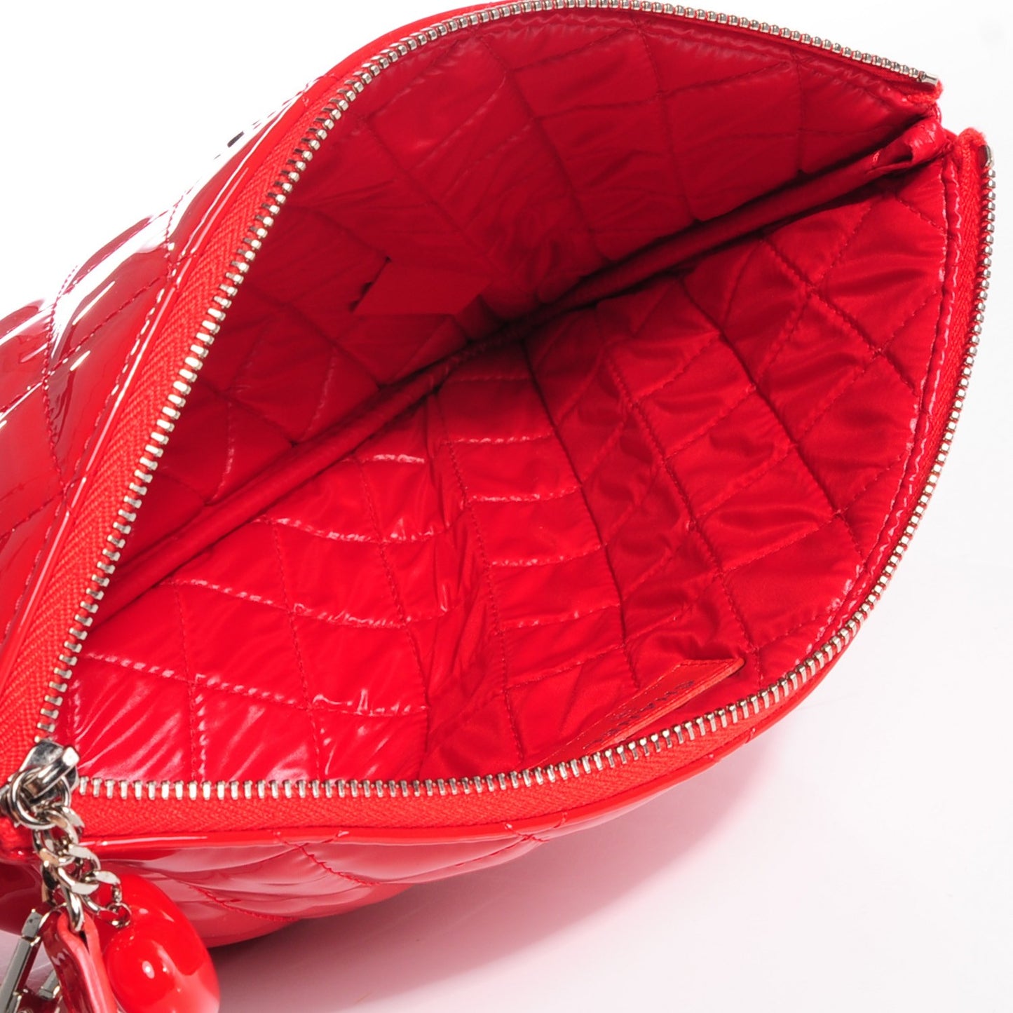 Patent Calfskin Quilted Medium Cosmetic Case Red