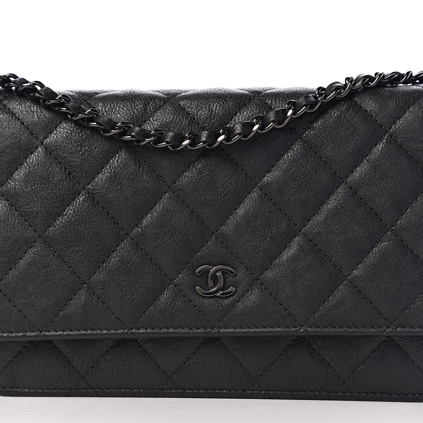 Crumpled Calfskin Quilted Wallet On Chain WOC So Black