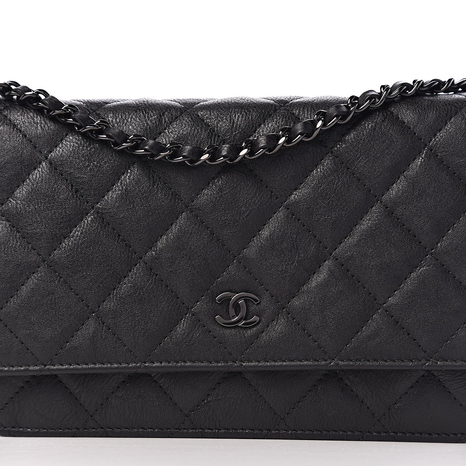 Chanel Crumpled Calfskin Quilted Wallet On Chain WOC So Black 10 of 10
