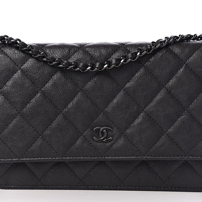 Chanel Crumpled Calfskin Quilted Wallet On Chain WOC So Black 10 of 10