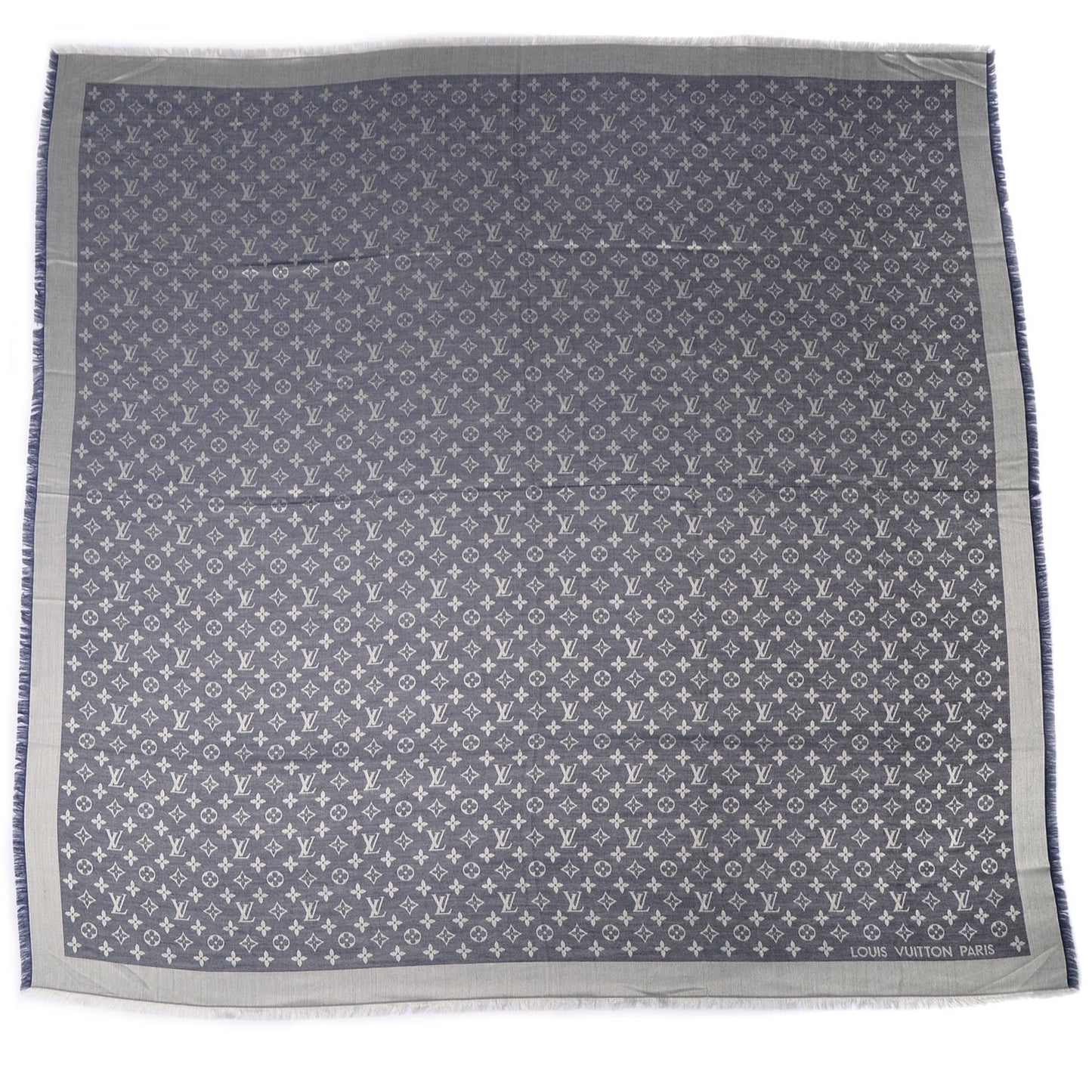 Silk Wool Monogram Denim Shawl Blue