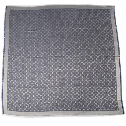 Louis Vuitton Silk Wool Monogram Denim Shawl Blue 3 of 5