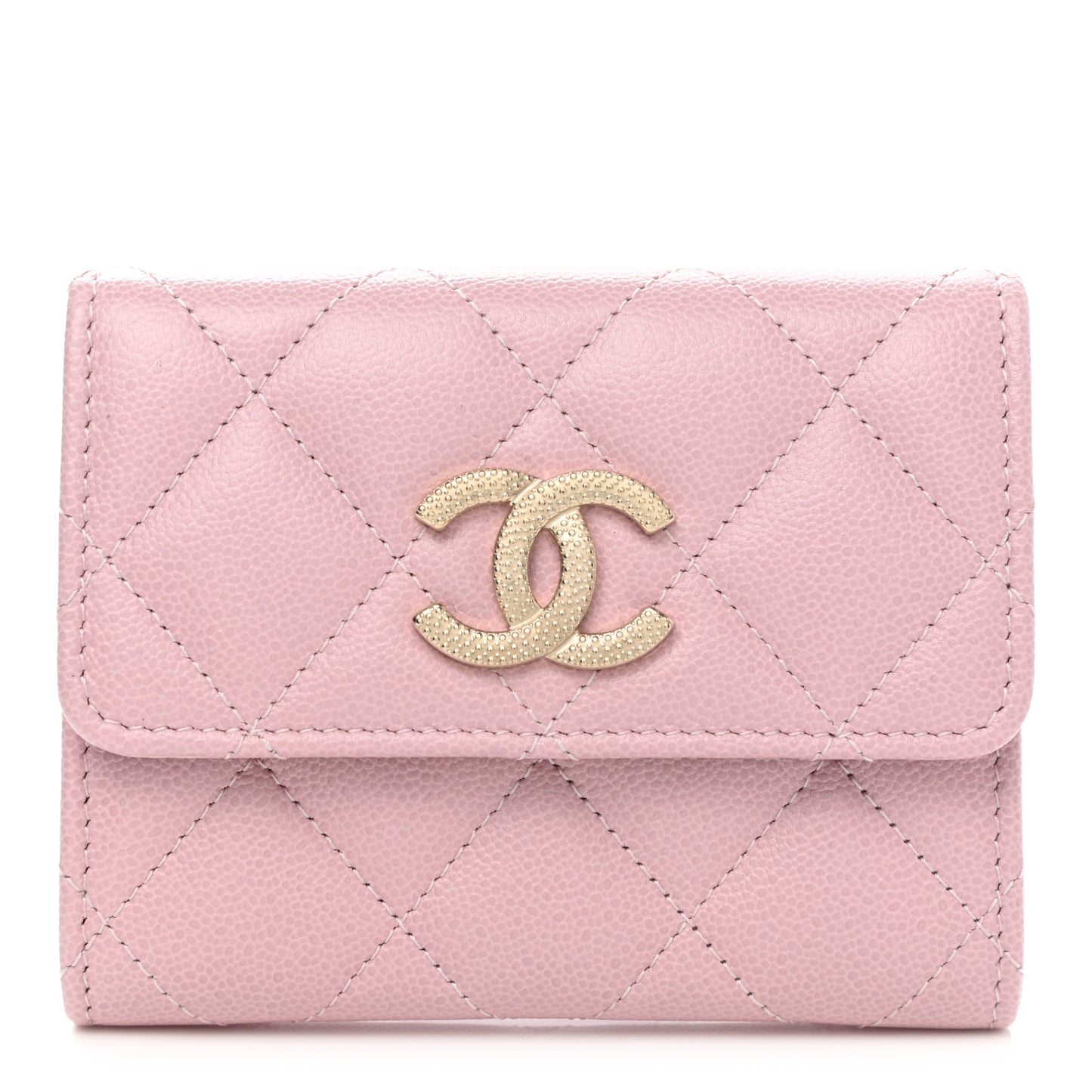 Caviar Quilted Studded CC Flap Card Holder Light Pink