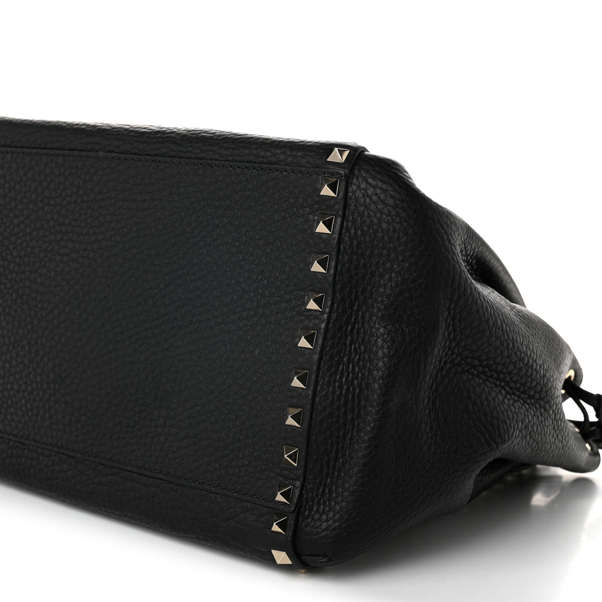Grained Calfskin Rockstud Double Handle Cinch Tote  Black