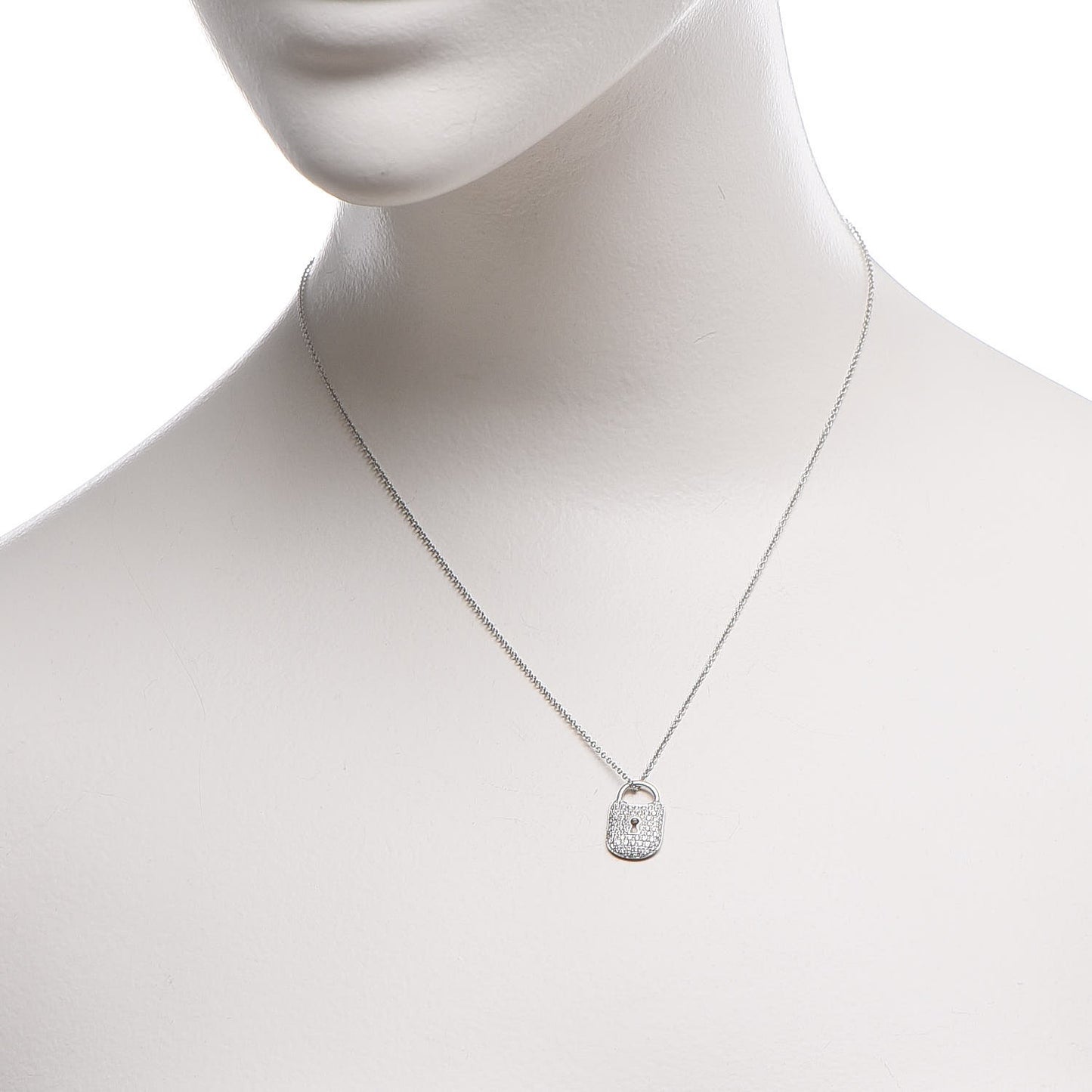 Platinum Diamond Small Vintage Lock Pendant Necklace