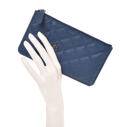 Chanel Caviar Quilted Classic Flat Wallet Pouch Blue 2 of 8