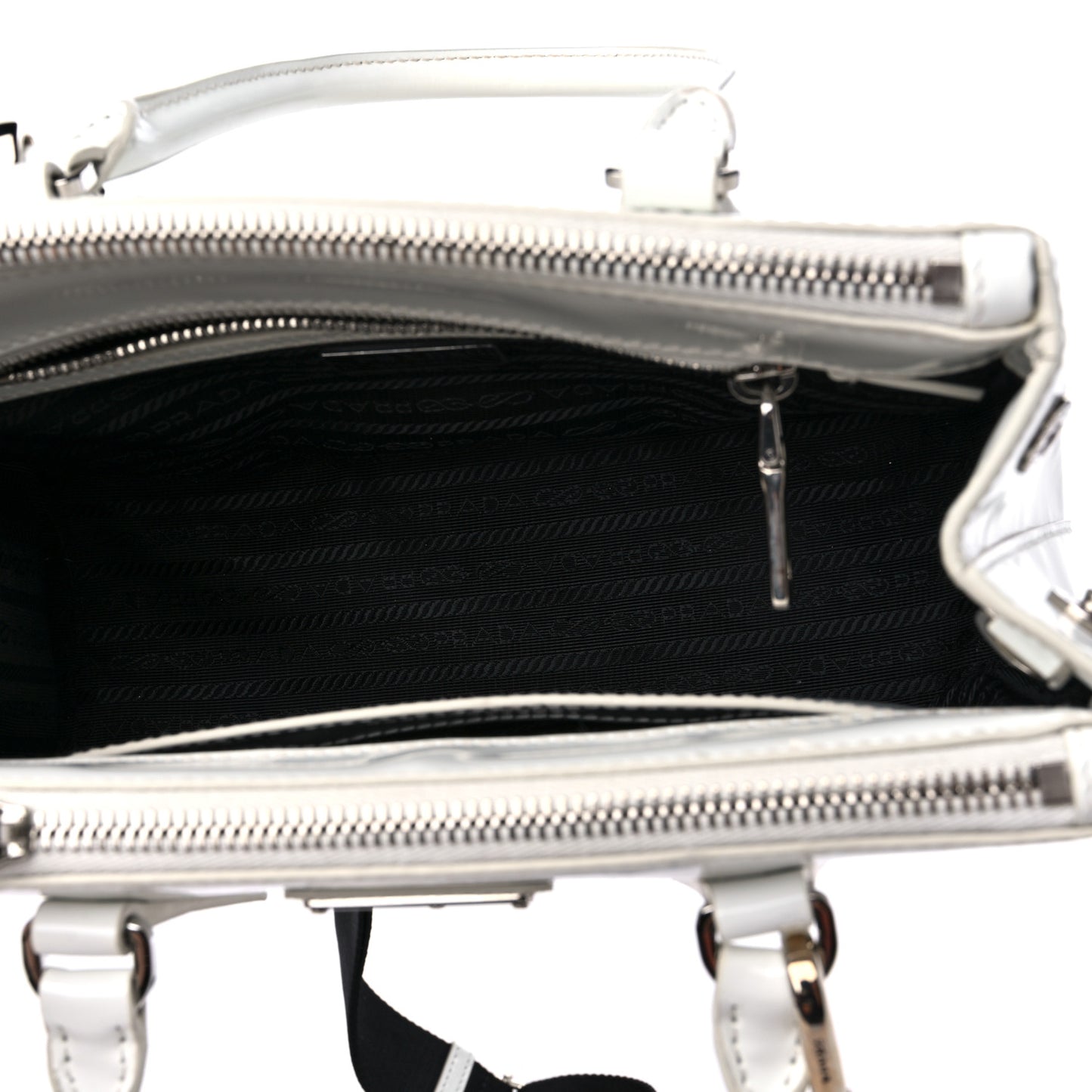 Spazzolato Small Galleria Double Zip Tote White Black
