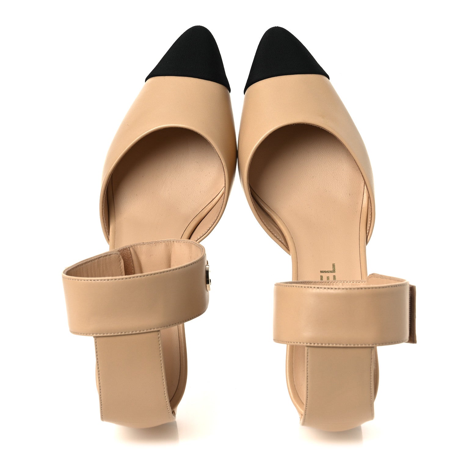 Chanel Lambskin Grosgrain Cap Toe Logo Ankle Strap Pumps 38 Beige Black 2 of 11