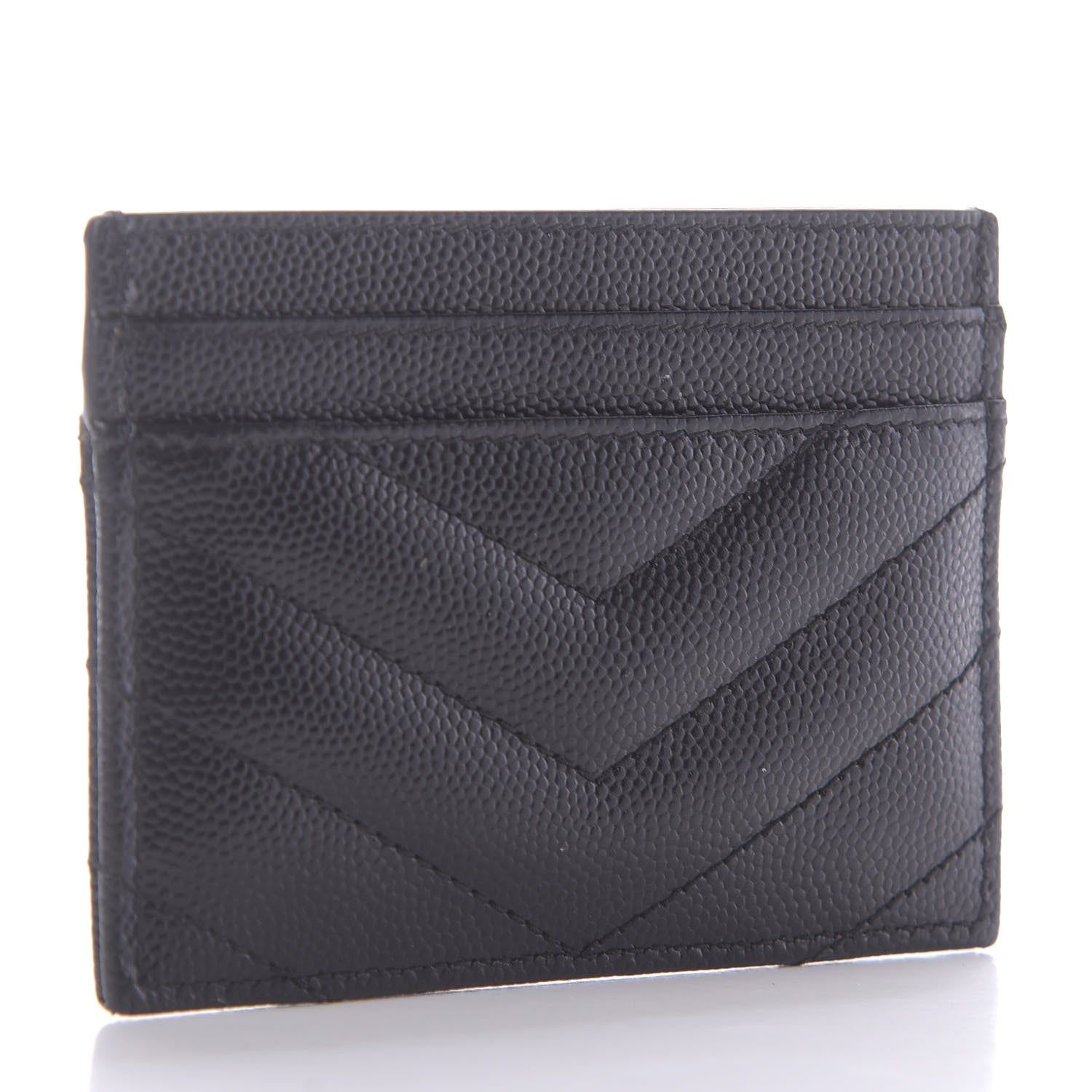 Saint Laurent Grain De Poudre Matelasse Chevron Monogram Credit Card Case Black 2 of 9