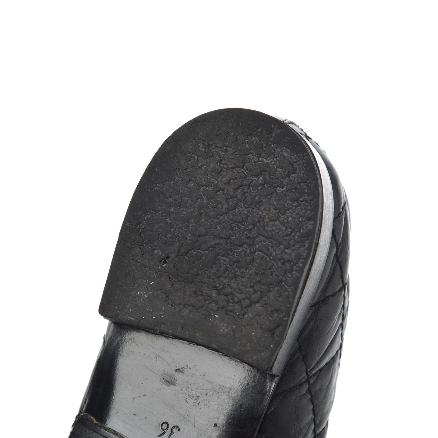 Aged Calfskin Quilted CC Cap Toe Ballerina Flats 36 Black