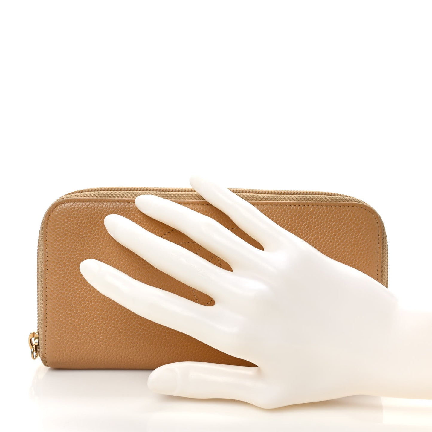 Caviar Large Timeless CC Zip Around Wallet Beige