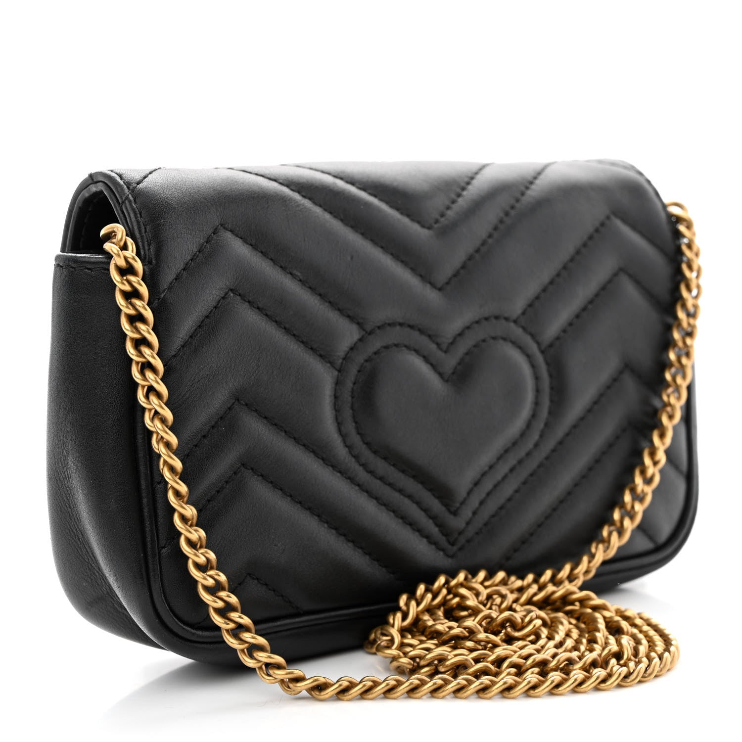 Gucci Calfskin Matelasse Super Mini GG Marmont Shoulder Bag Black 3 of 13