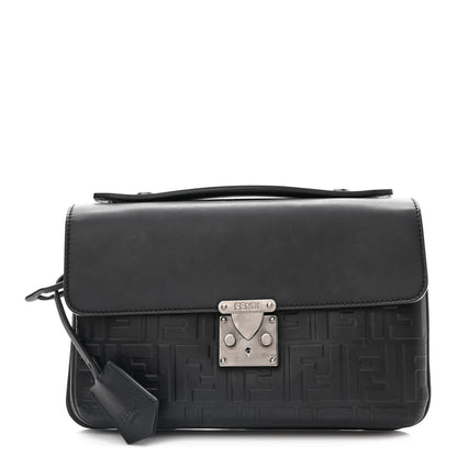 Fendi Vitello Century Grace FF Embossed Top Handle Clutch Black 1 of 10