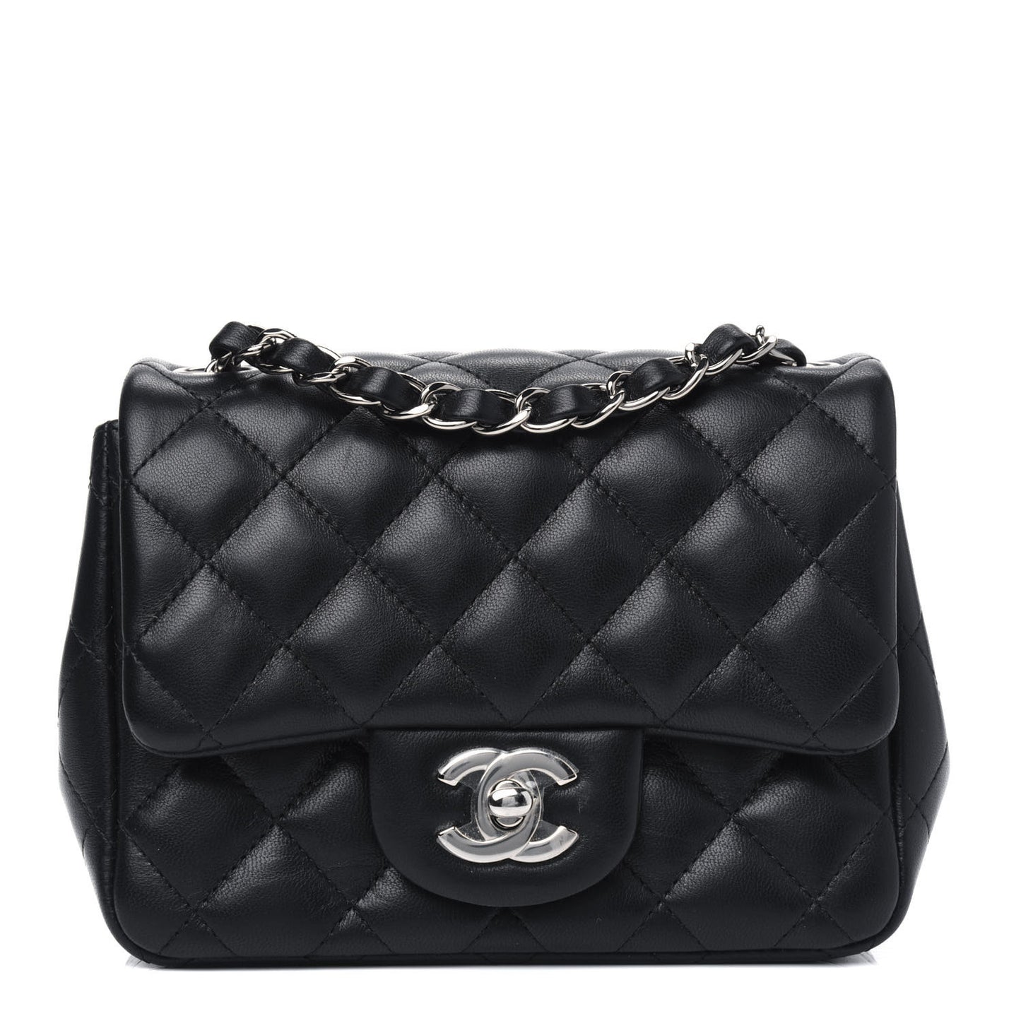 Lambskin Quilted Mini Square Flap Black