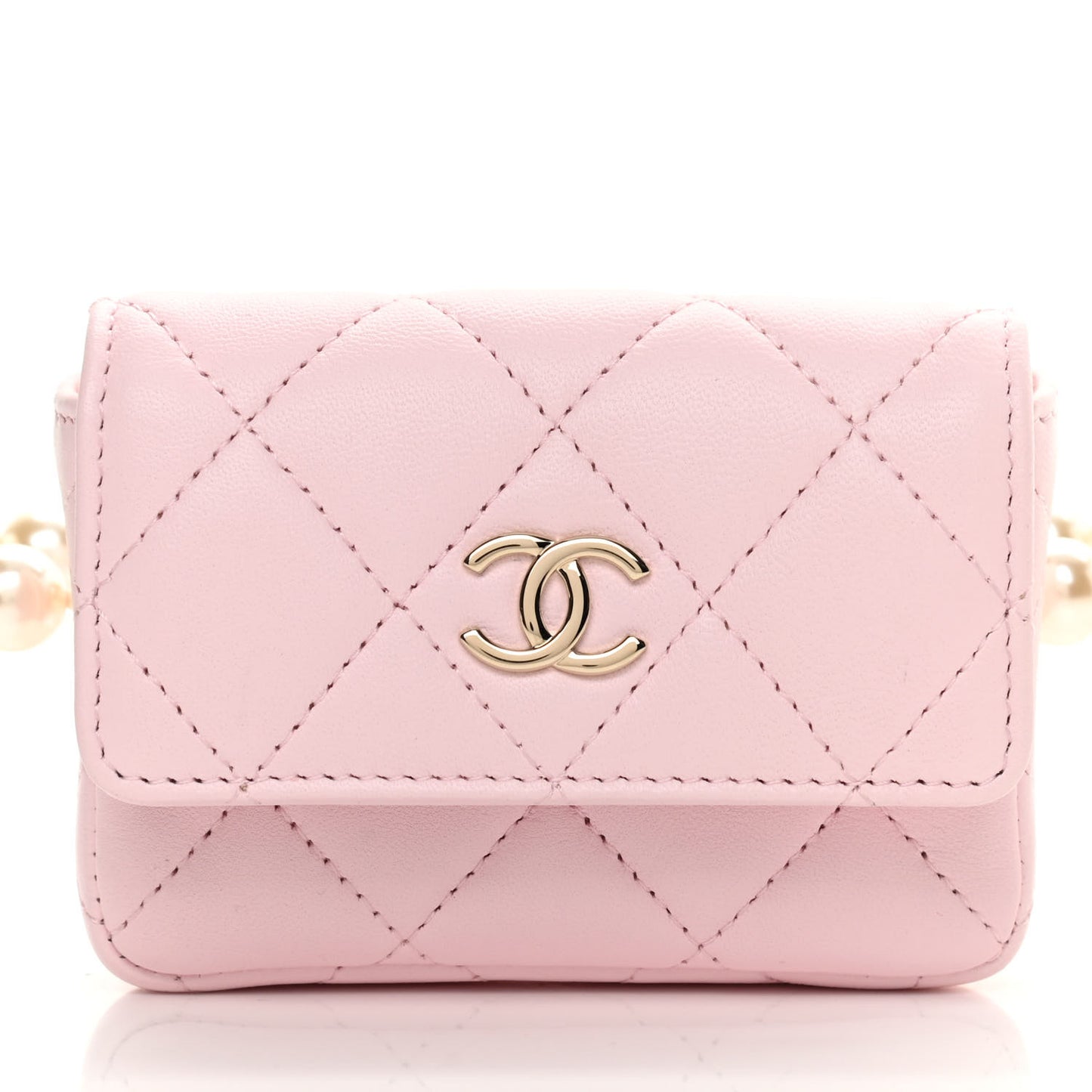 Lambskin Quilted Pearl Chain Belt Bag Light Pink