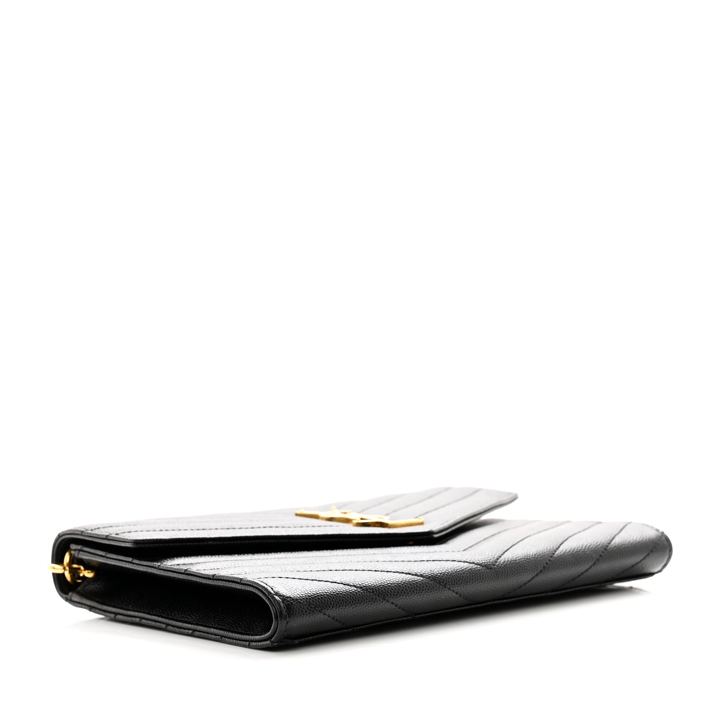 Grain De Poudre Matelasse Chevron Monogram Envelope Clutch Black