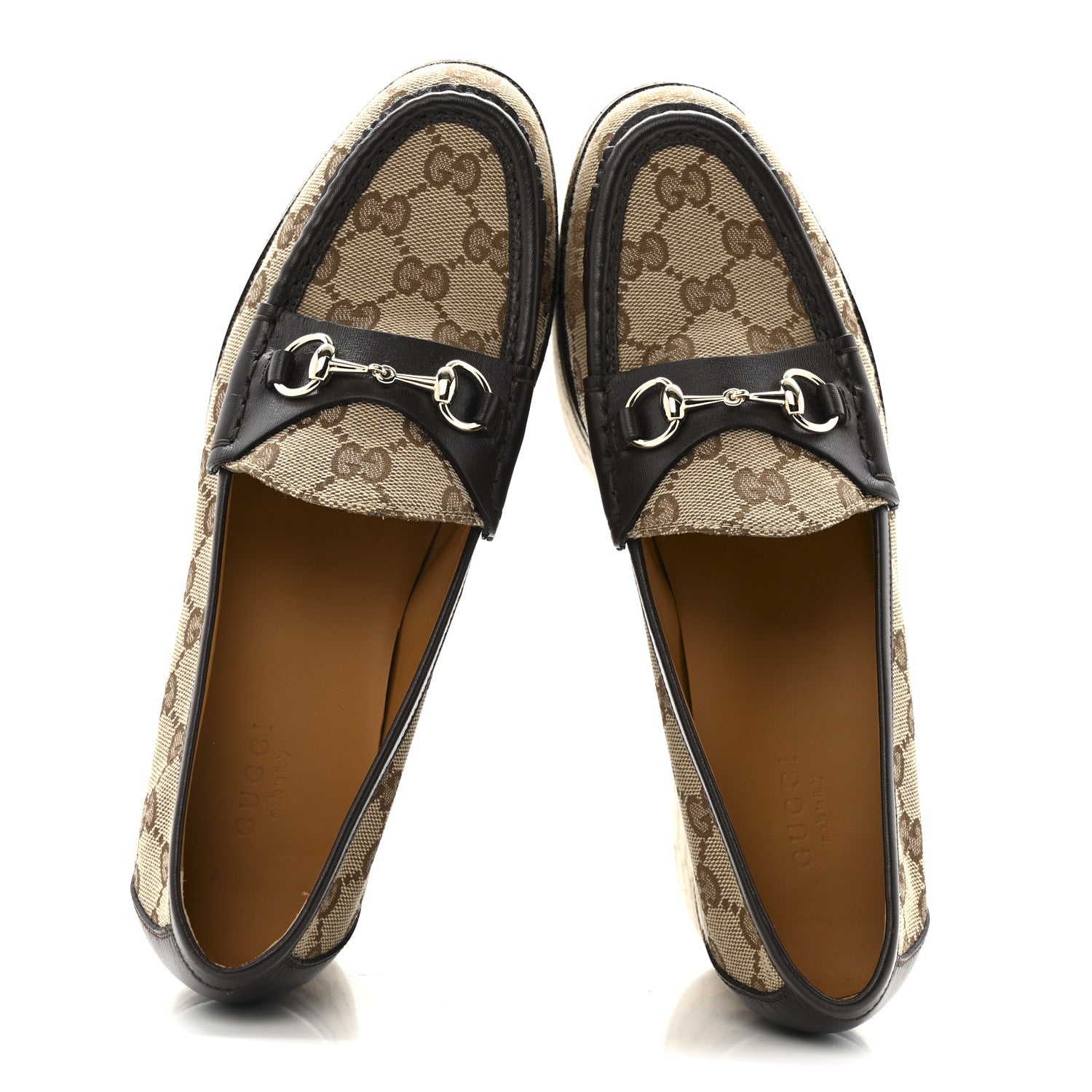 Gucci Canvas GG Monogram Horsebit Calfskin Womens Horsebit Platform Loafers 38 Beige Ebony 2 of 12