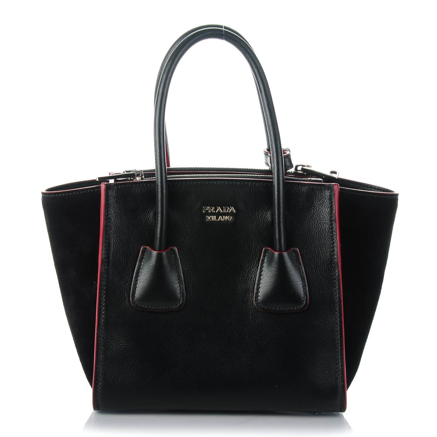 Prada Glace Calf Suede Mini Twin Pocket Tote Nero Black 1 of 9