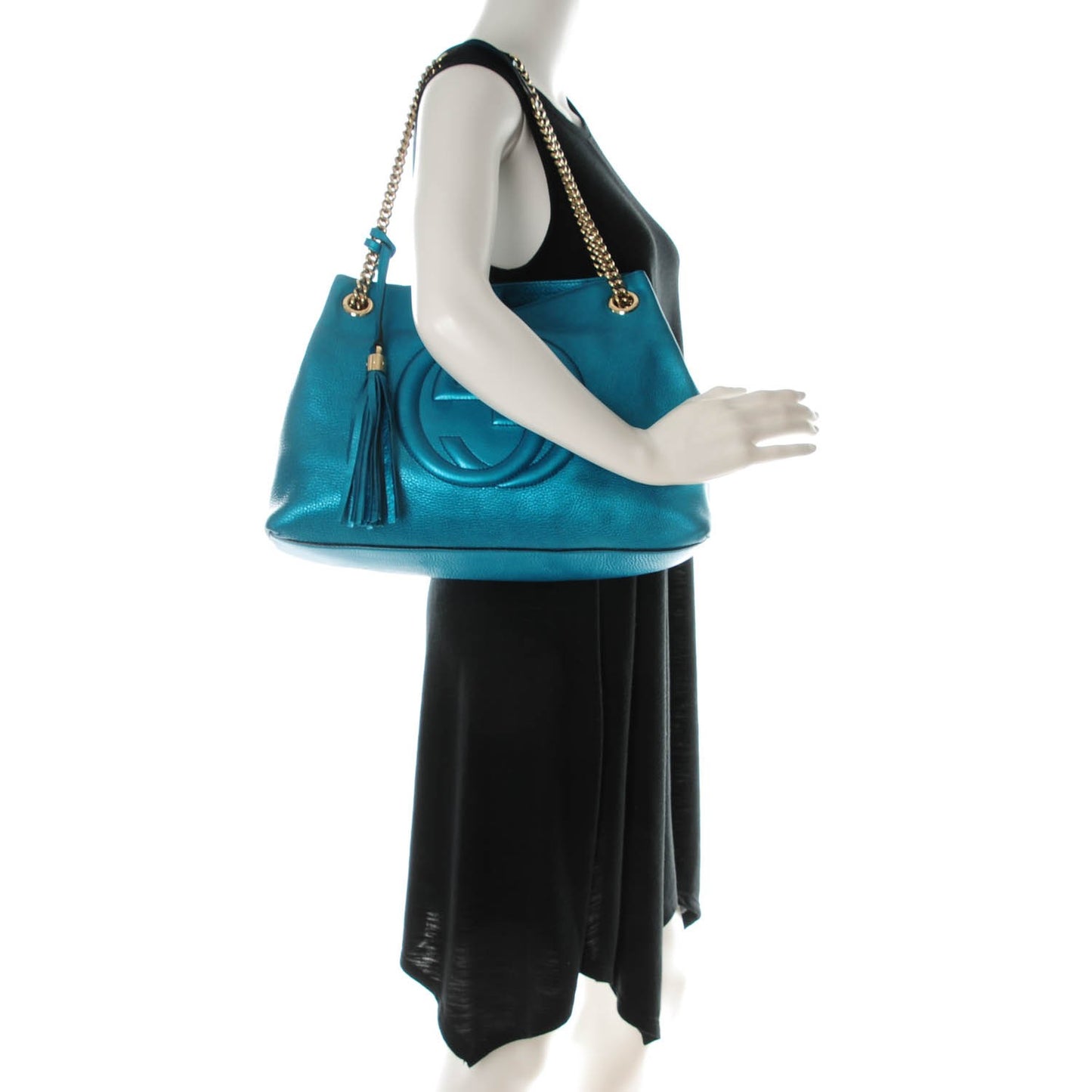 Metallic Cellarius Calfskin Medium Soho Chain Shoulder Bag Deep Cobalt