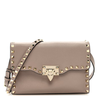 Valentino Garavani Pebbled Calfskin Medium Rockstud Flip Lock Crossbody Bag Poudre 1 of 8