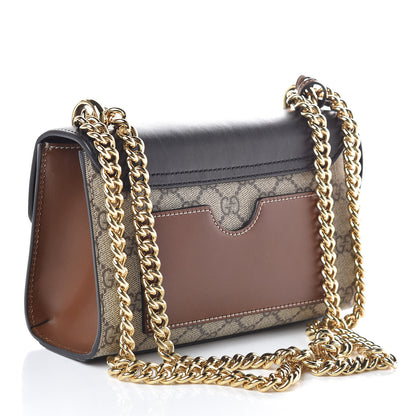 Gucci GG Supreme Monogram Calfskin Small Padlock Shoulder Bag Beige Black Cuir 3 of 10
