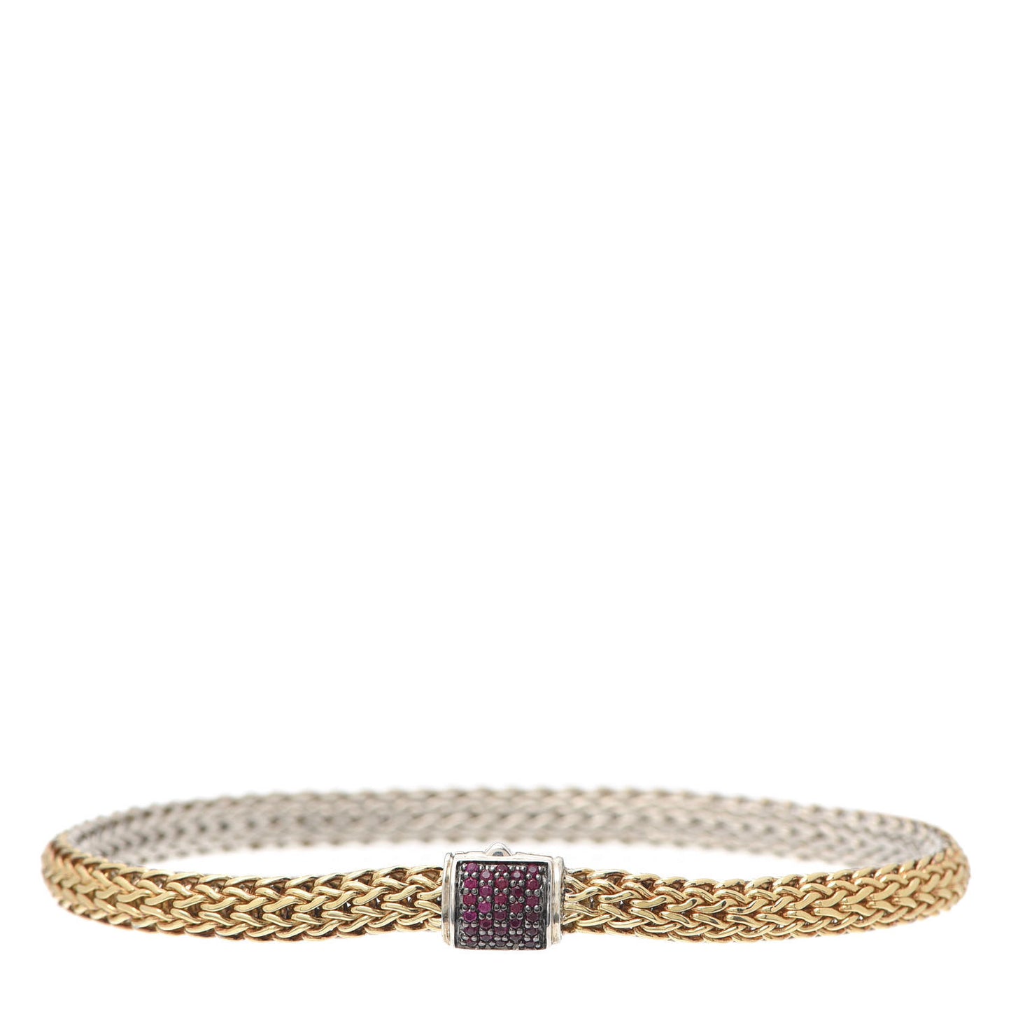 Sterling Silver 18K Yellow Gold Ruby 5mm Classic Chain Reversible Bracelet