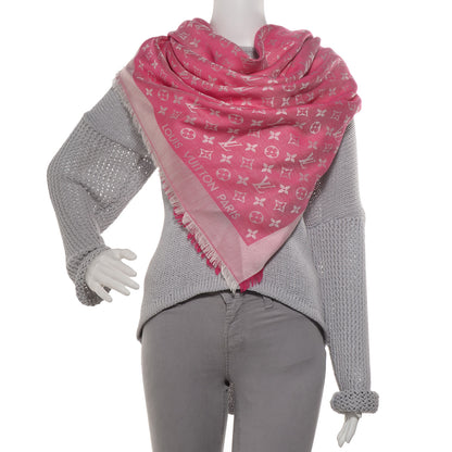 Louis Vuitton Silk Wool Monogram Denim Shawl Pivoine 2 of 5