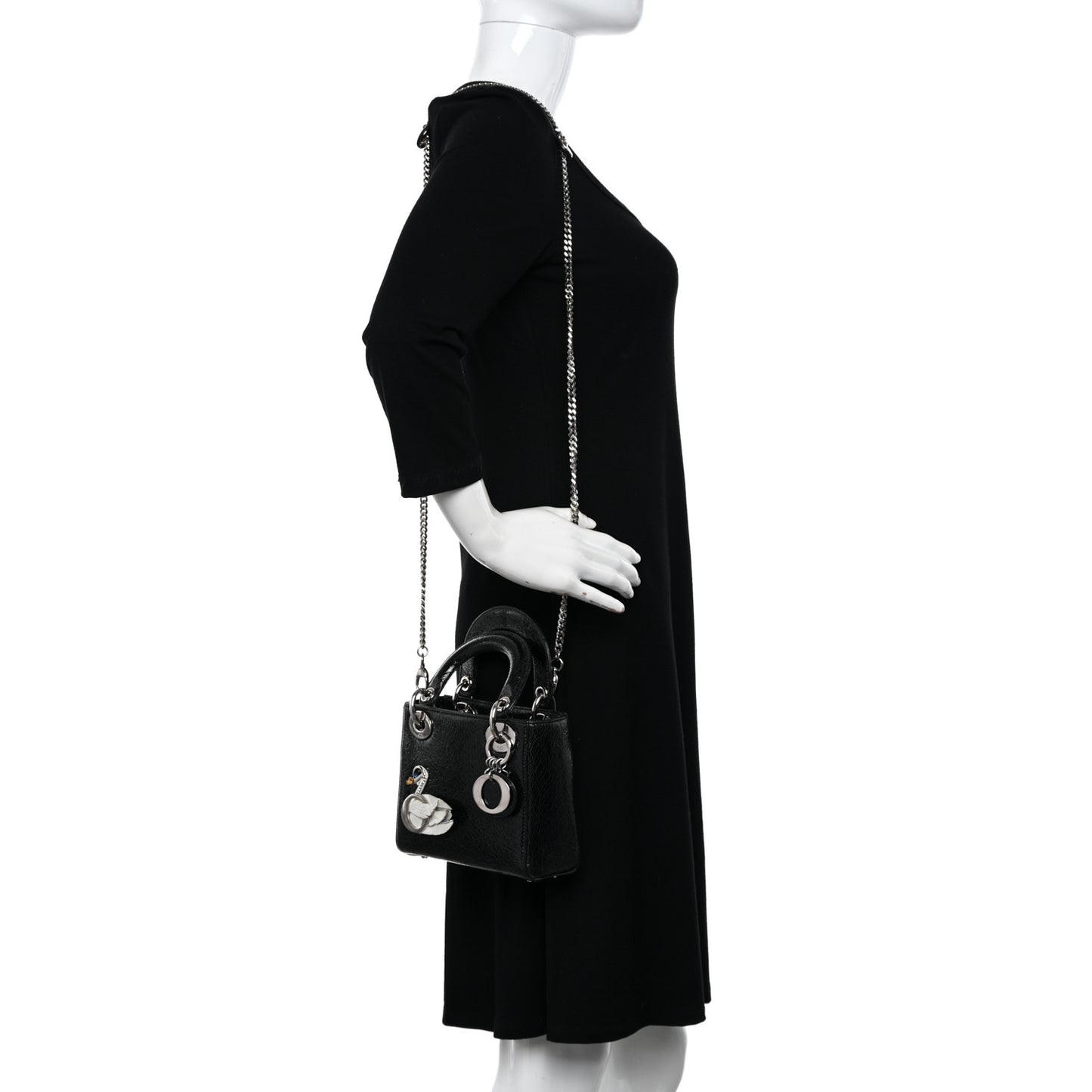 Ceramic Effect Deerskin Jeweled Swan Mini Lady Dior Black