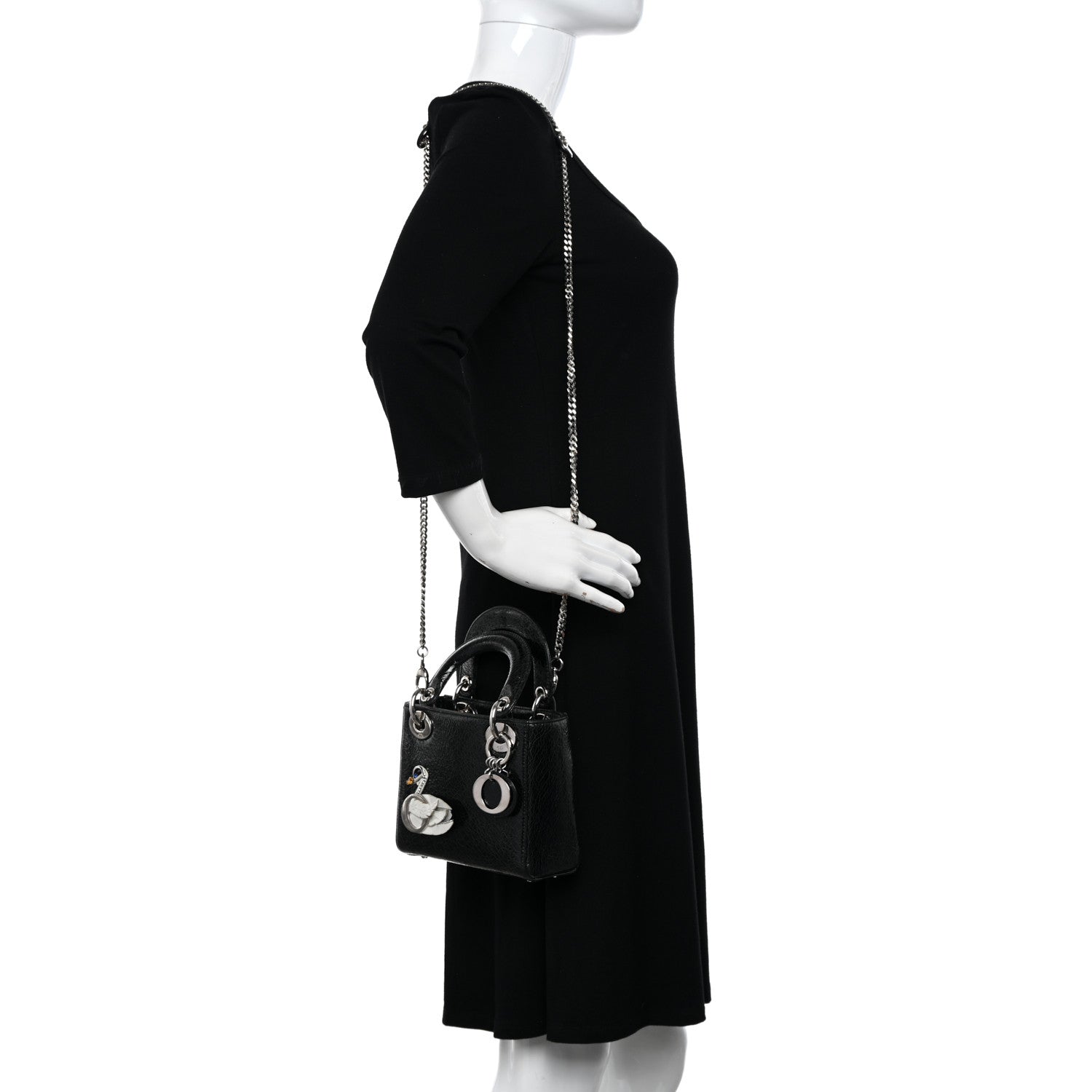 Christian Dior Ceramic Effect Deerskin Jeweled Swan Mini Lady Dior Black 3 of 10