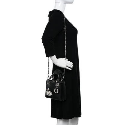 Christian Dior Ceramic Effect Deerskin Jeweled Swan Mini Lady Dior Black 3 of 10