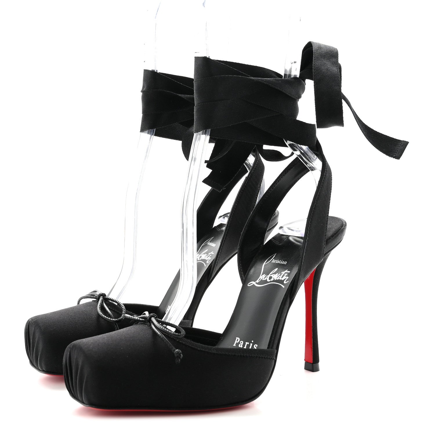 Christian Louboutin Crepe Satin Cassia Lace Up 100 Pumps 35.5 Black 4 of 9