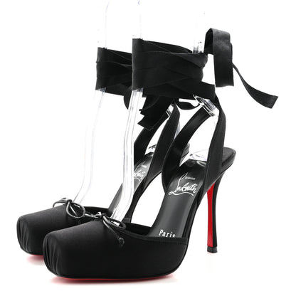 Christian Louboutin Crepe Satin Cassia Lace Up 100 Pumps 35.5 Black 4 of 9