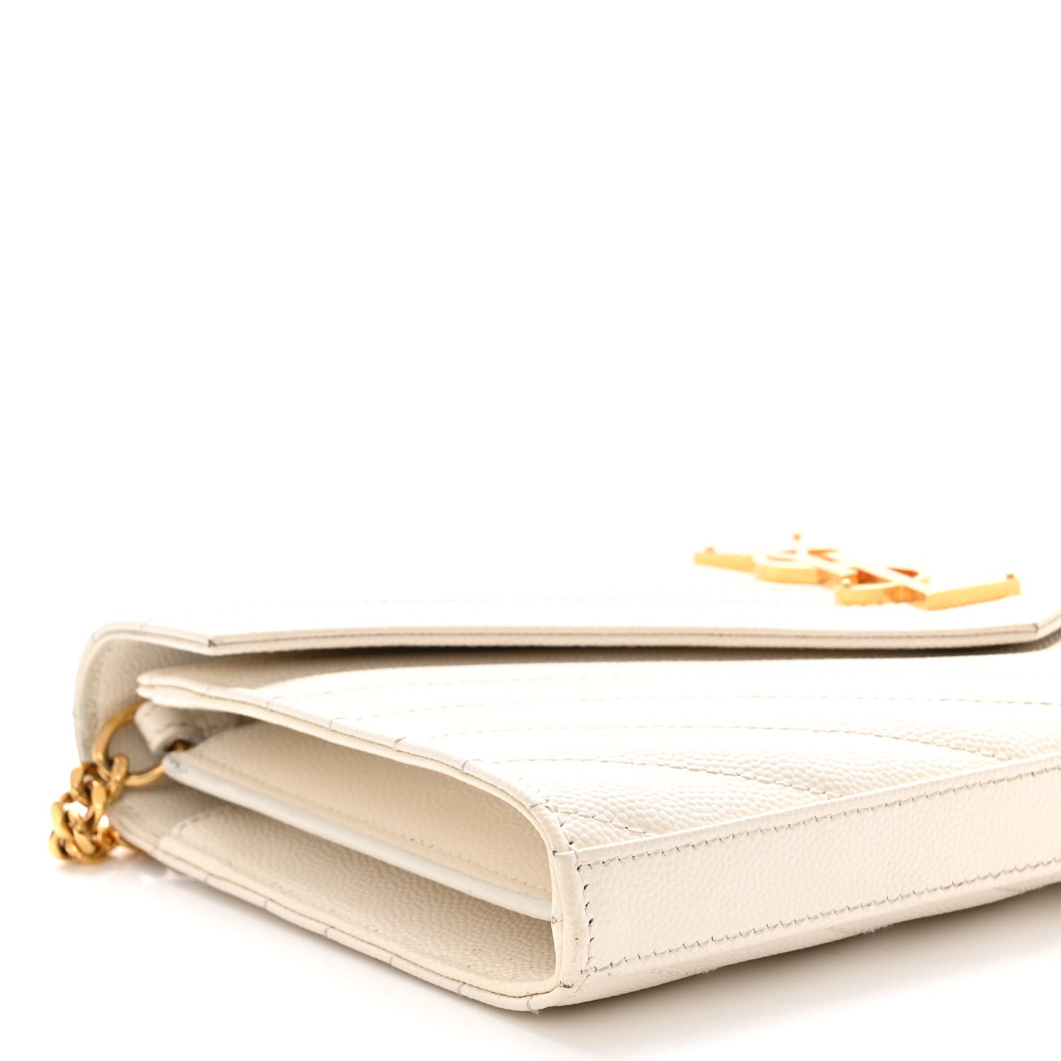 Saint Laurent Grain De Poudre Matelasse Chevron Monogram Chain Wallet Crema Soft 8 of 12