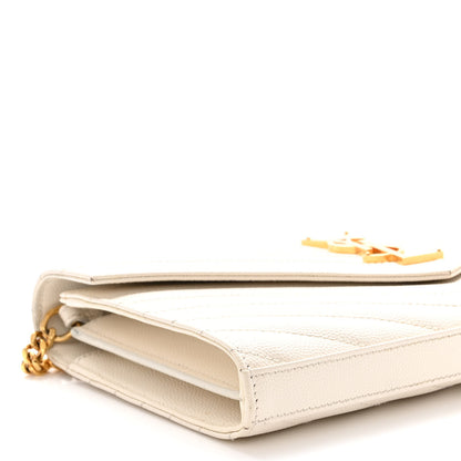 Saint Laurent Grain De Poudre Matelasse Chevron Monogram Chain Wallet Crema Soft 8 of 12