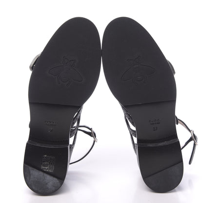 Gucci Calfskin Bee Embroidered Womens Queercore Brogue Wingtip Monk Strap Loafers 37 Black 5 of 10