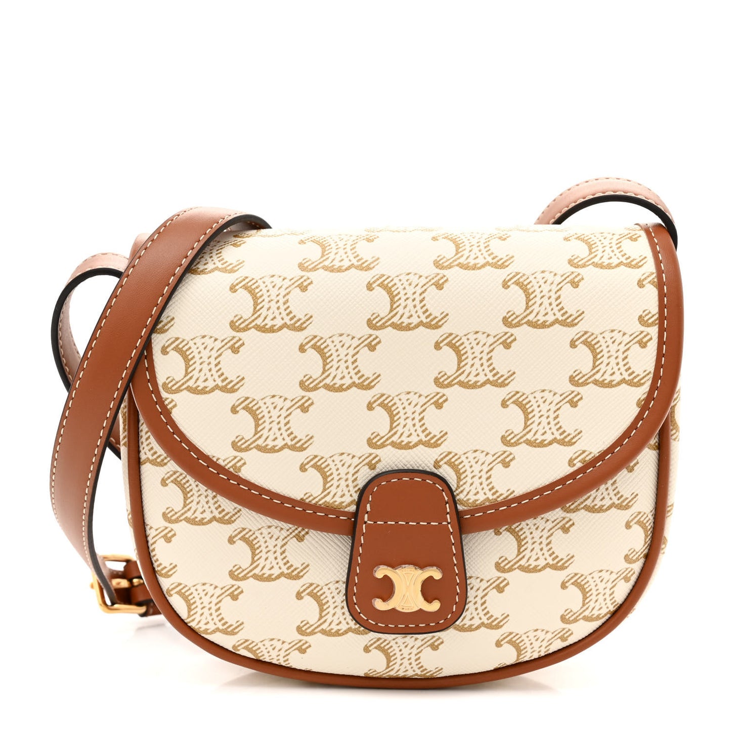 Triomphe Canvas Calfskin Mini Besace Bag White