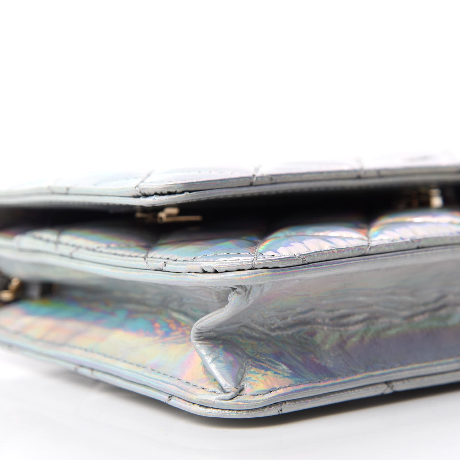 Chanel Iridescent Goatskin Quilted Wallet On Chain WOC Silver 6 of 12