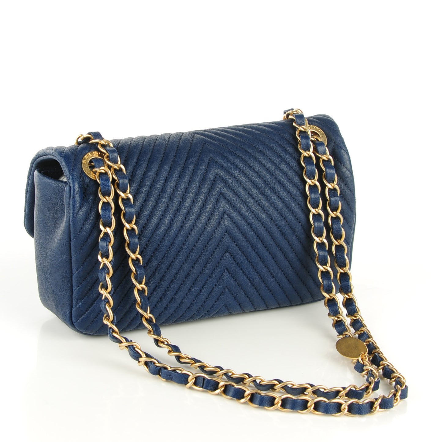 Lambskin Chevron Quilted Small Flap Navy Blue