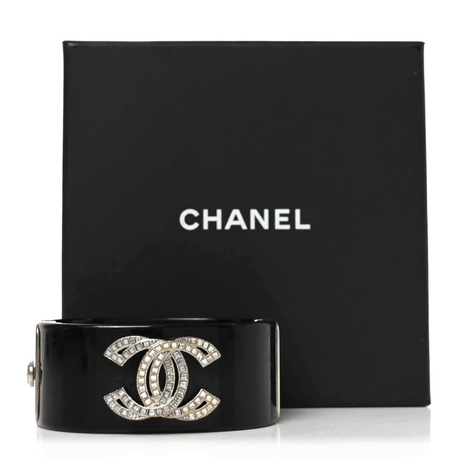 Chanel Resin Crystal Baguette CC Cuff Black Silver 5 of 5