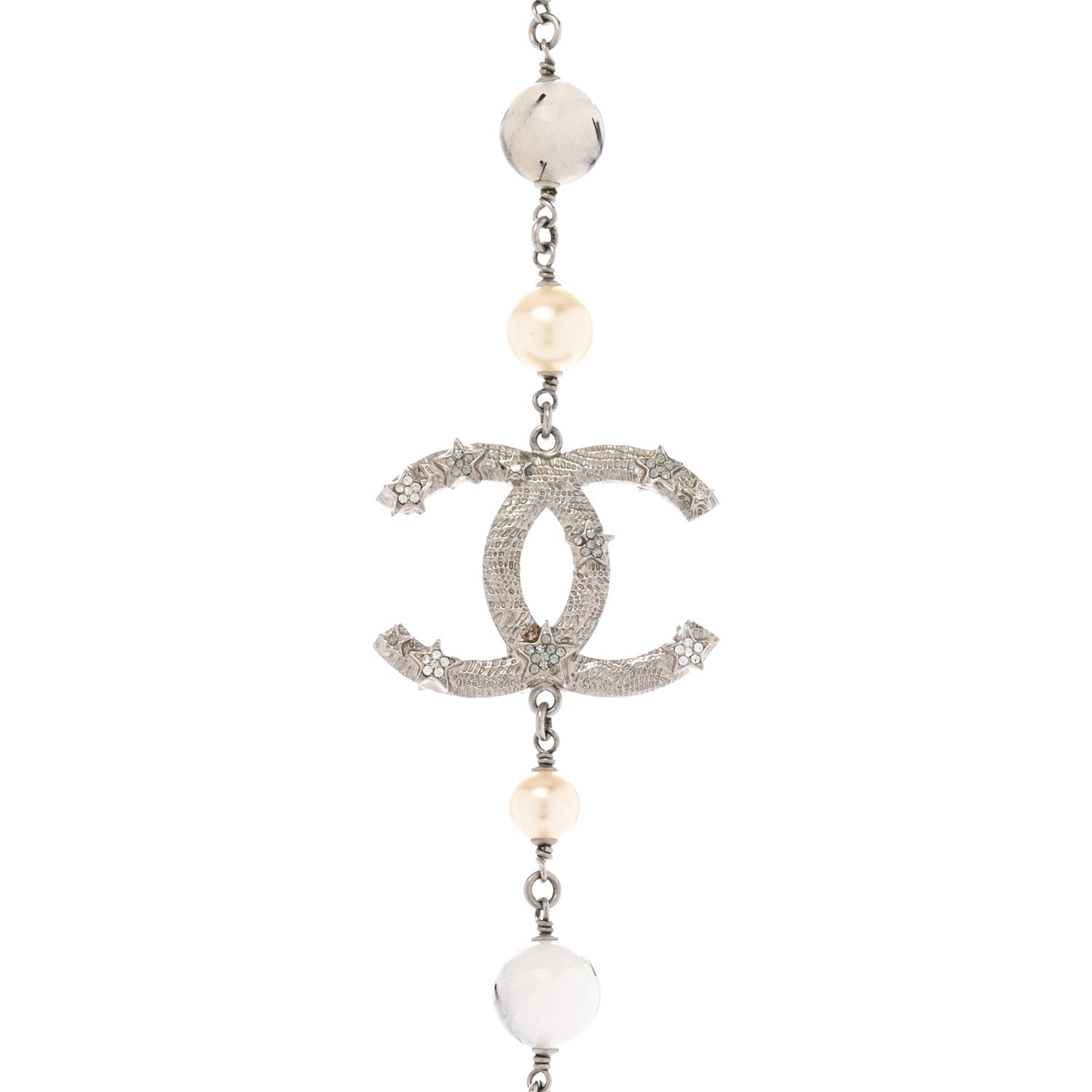 Chanel Pearl Beaded Star CC Long Necklace Silver 4 of 6