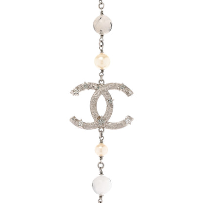Chanel Pearl Beaded Star CC Long Necklace Silver 4 of 6