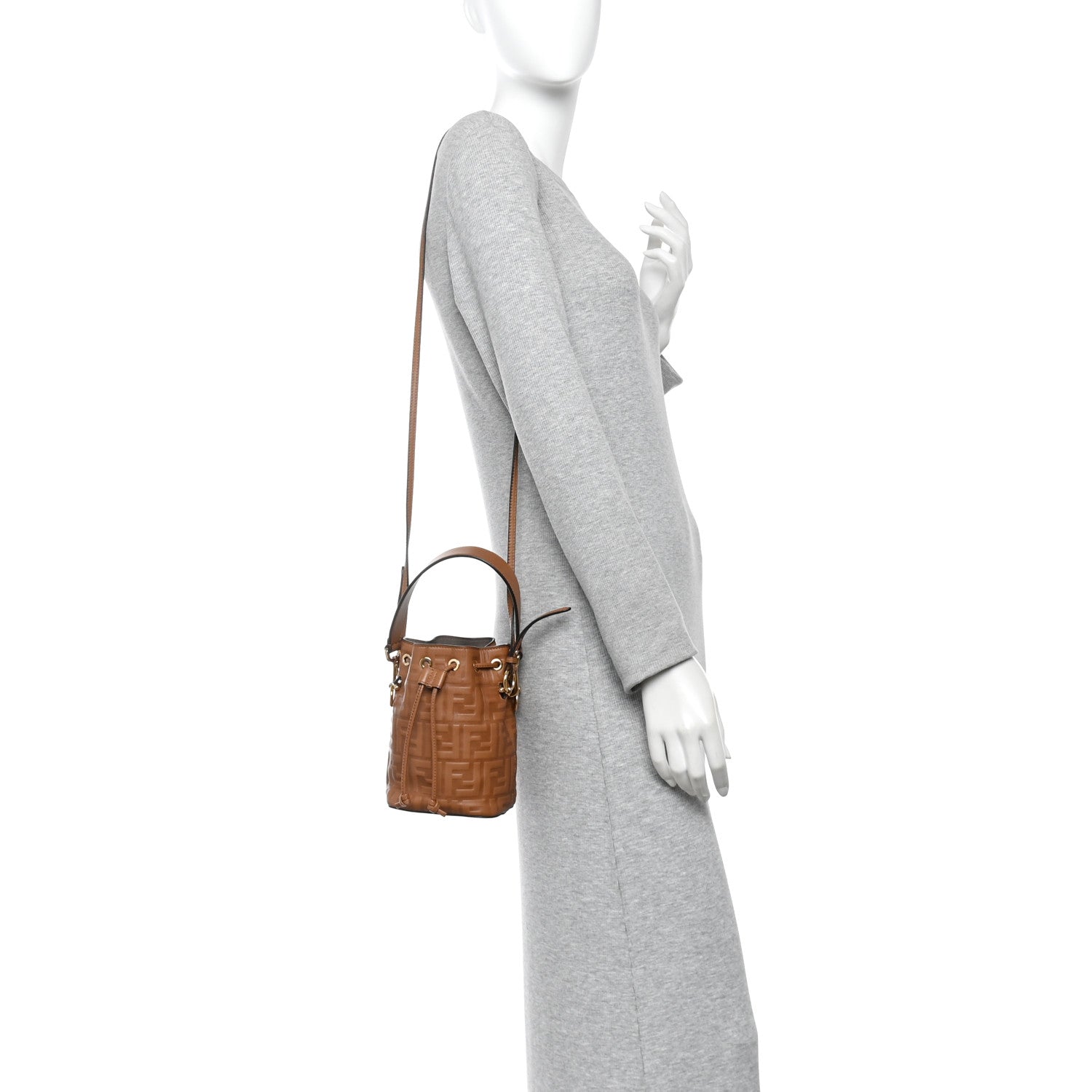 Fendi Vitello Cristallo Nature F is Fendi FF 1974 Embossed Mini Mon Tresor Bucket Bag Cuoio 2 of 10