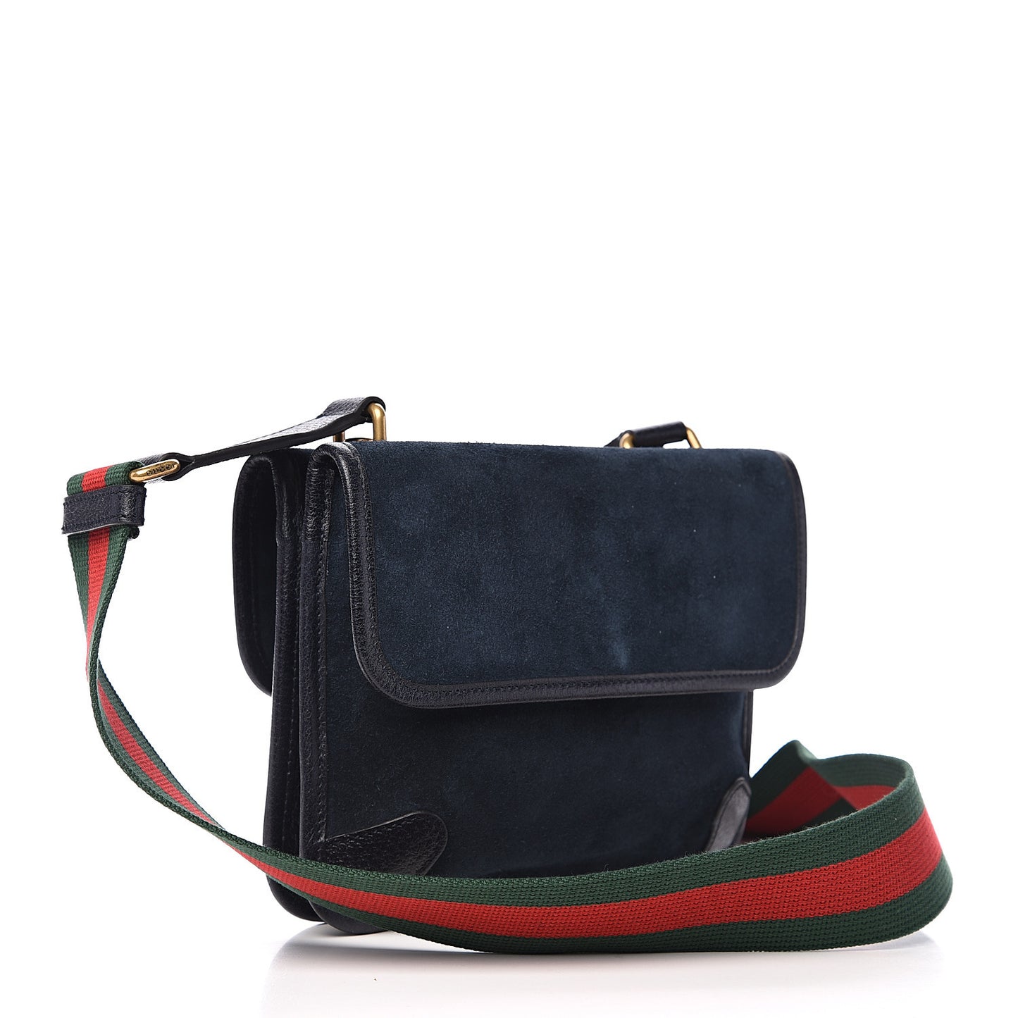Suede Web Small Neo Vintage Double Flap Messenger Bag Blue
