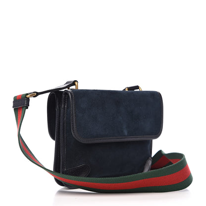 Gucci Suede Web Small Neo Vintage Double Flap Messenger Bag Blue 2 of 9