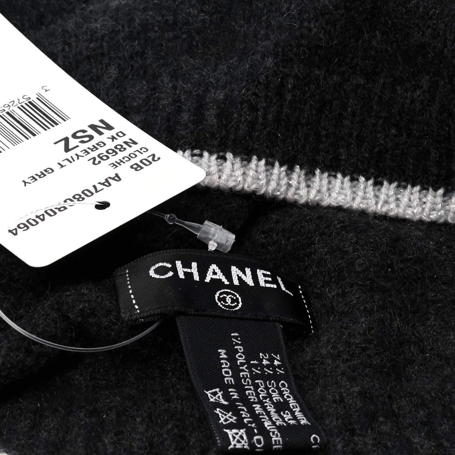 Chanel Cashmere Blend CC Beanie Hat Dark Grey 6 of 7