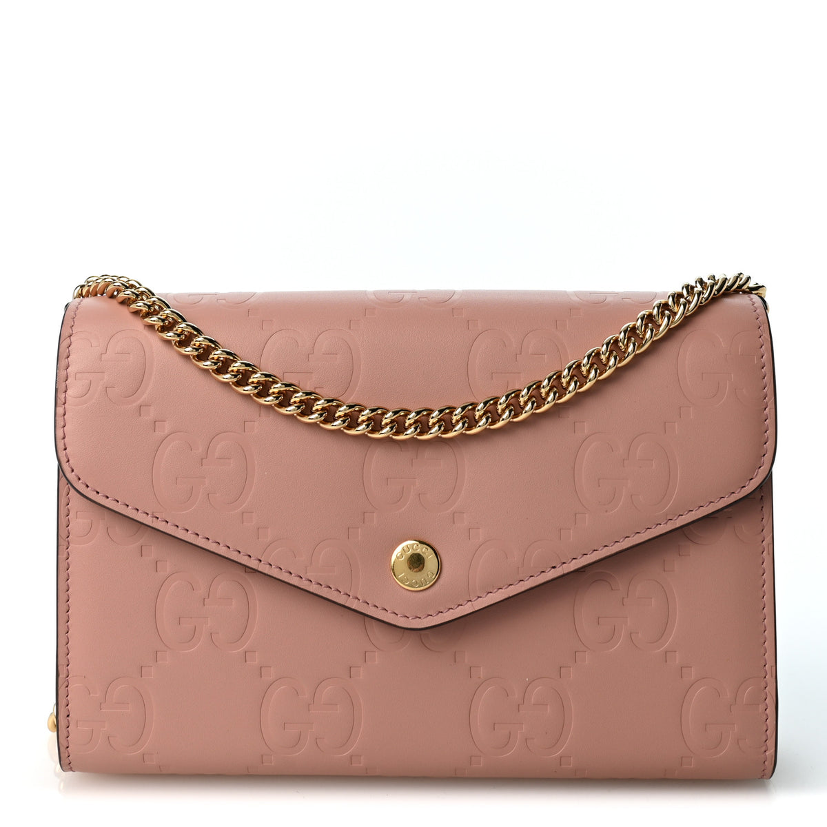 Calfskin GG Debossed Chain Wallet Pink