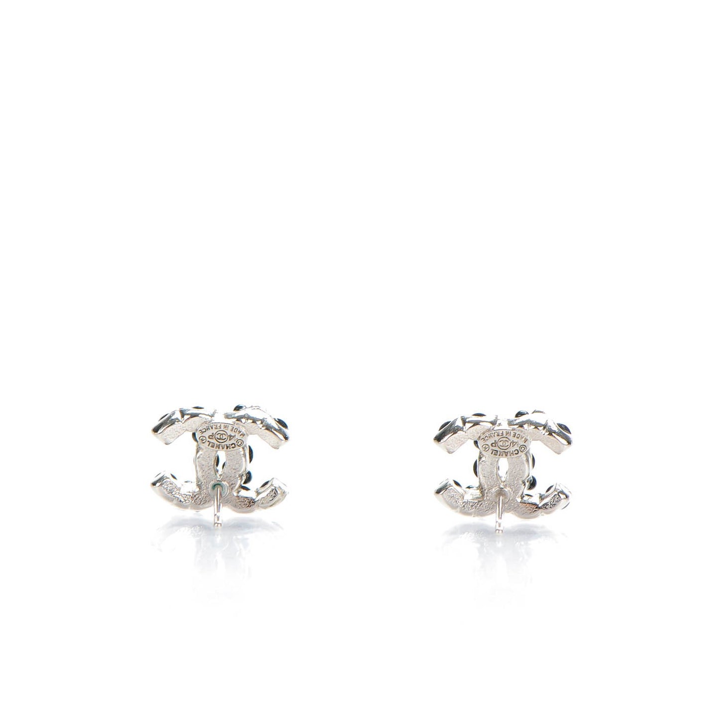 Ruthenium Studded Pearl CC Earrings Black