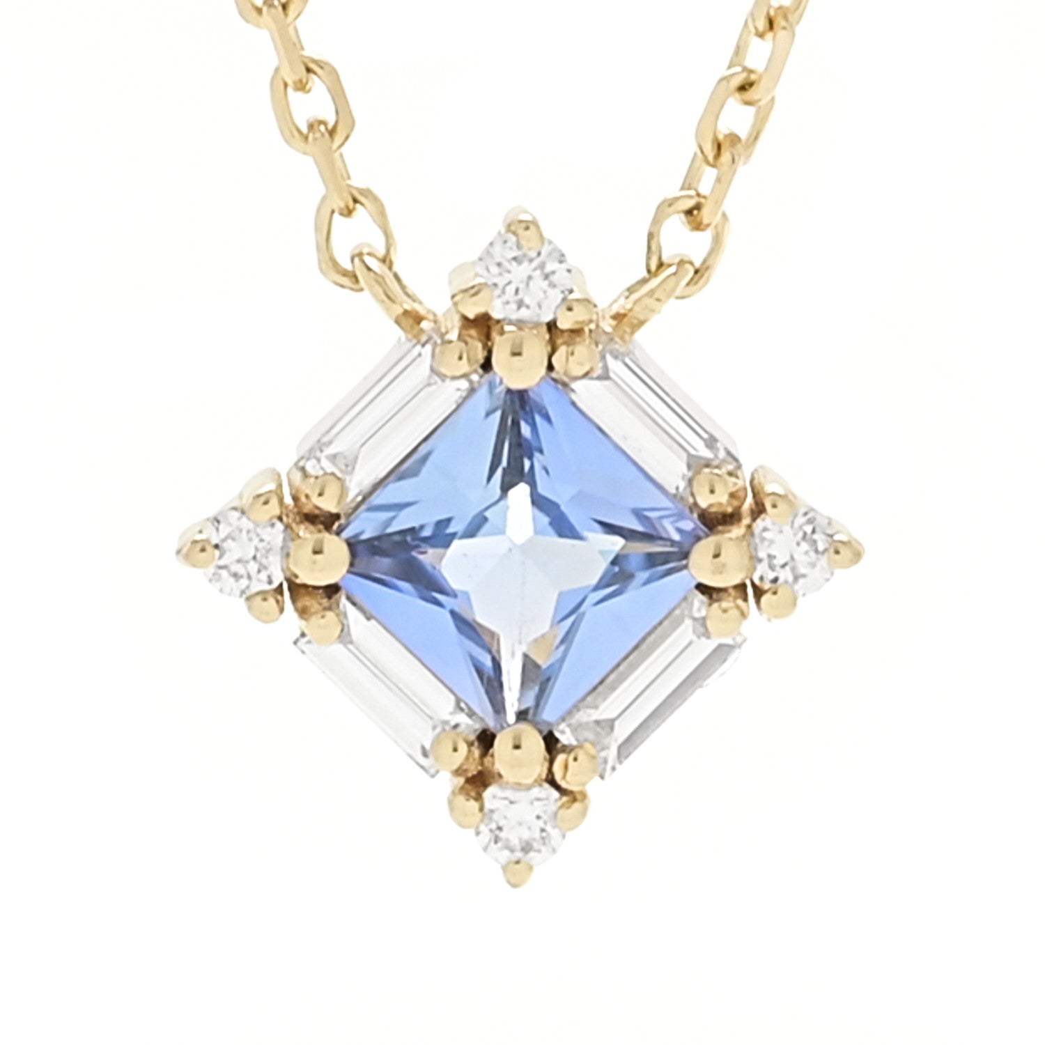 Suzanne Kalan 18K Yellow Gold Diamond Blue Sapphire Princess Midi Pendant Necklace 4 of 6